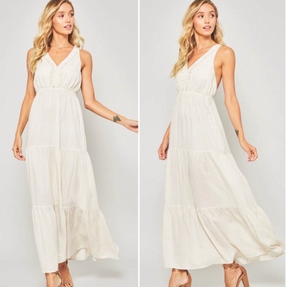 ECRU BOHO CROSSED BACK STRAP MAXI DRESS - Picture 5 of 7